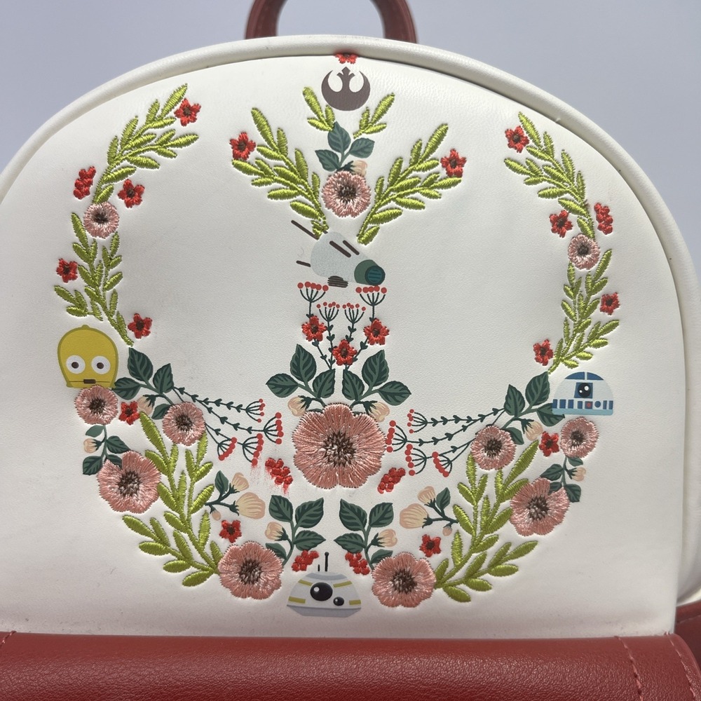 Loungefly Disney Star Wars Floral Droids Rebel Symbol 2 Tone Mini Backpack - Picture 2 of 8